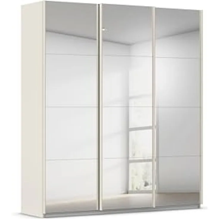 Rauch Möbel Kulmbach, Kleiderschrank mit Schwebetüren für Schlafzimmer, Kinderzimmer, Jugendzimmer, Garderobe, Flur, 3-türig, mit Spiegel, Zubehör Basic, Farbe Beige, Breite 203 cm
