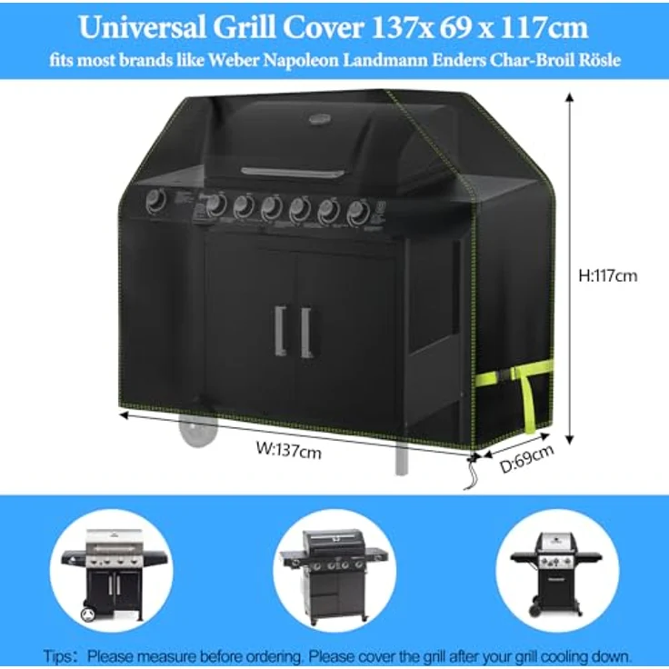 Grill Abdeckhaube, VDISRR Wetterfest Grillabdeckung, 420D Oxford Gasgrill Abdeckplane, Wasserdicht Grillschutzhülle, 137 x 61 x 117 cm, reißfest, UV, Schutz Grill vor Verblassen, Rost und Schimmel – Bild 3