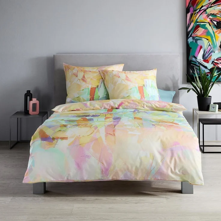 Fleuresse Mako-Satin Bettwäsche 200x220 Abstrakt Streifen Karo gelb bunt 115058-9 – Bild 3