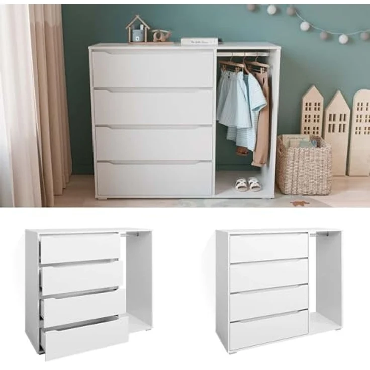 Kinderkleiderschrank Ruben Weiß 120 x 101.9 cm mit 4 Schubladen Vicco – Bild 4