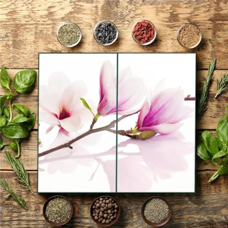 Herdabdeckplatte Abdeckung Ceranfeld Abdeckplatte Schneidebrett 2-Teilig 60x52 Magnolie Rosa Spritzschutz Glasplatte Ceranfeldabdeckung Schutz Herdschutz Sicherheitsglas Glasschneidebrett 2x30x52 – Bild 3