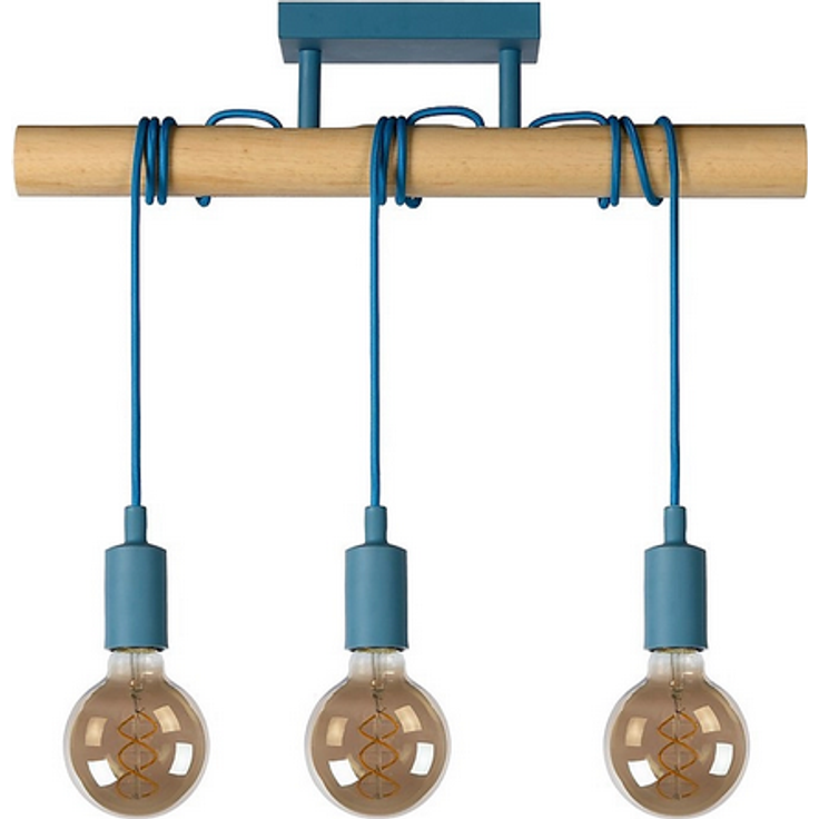 LUCIDE POLA Pendelleuchte 3x E27 Blau / Holz19180 – Bild 2