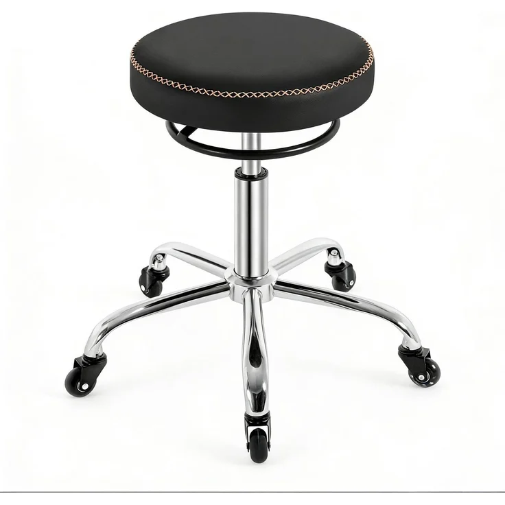 Bürohocker aus Kunstleder, höhenverstellbar & drehbar, 49x46-58x49 cm, Schwarz – Bild 3