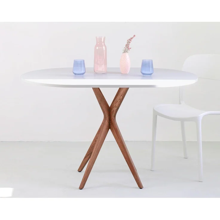 Ragaba ovaler Esstisch, MDF & Massives Eschenholz, 75x100 cm, Weiß – Bild 3