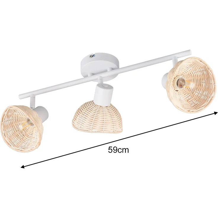 LED Deckenstrahler 3-flammig Weiß, Lampenschirme Rattan, Breite 59cm – Bild 4