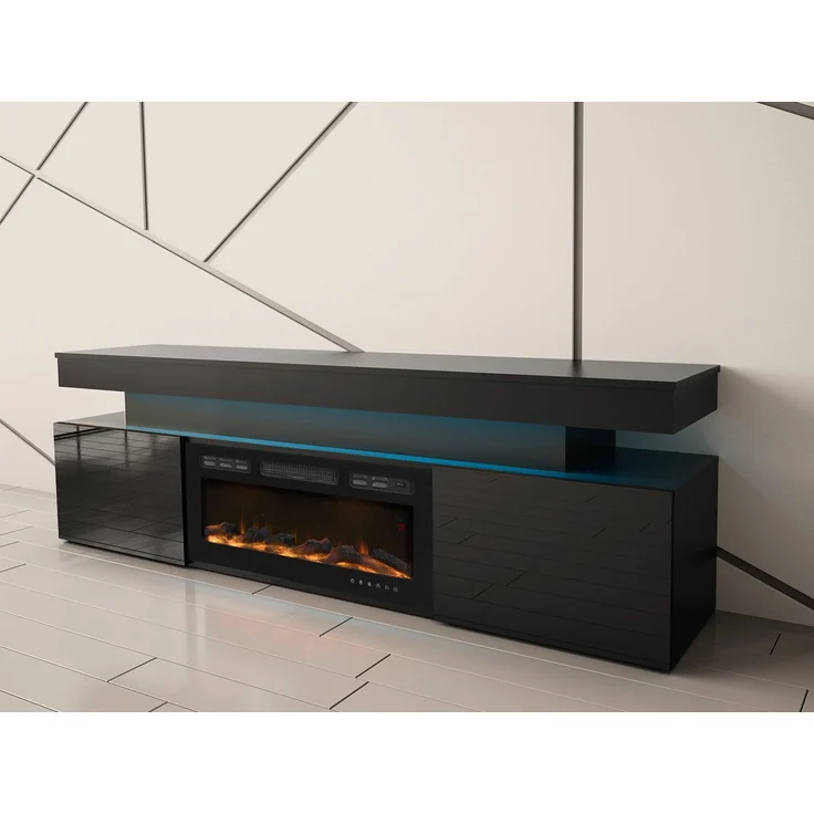 Mirjan24 'EF 2D Serkuzo' TV-Lowboard mit Kamin, MDF schwarz (hochglanz/matt), 59 x 41 x 190 cm – Bild 5