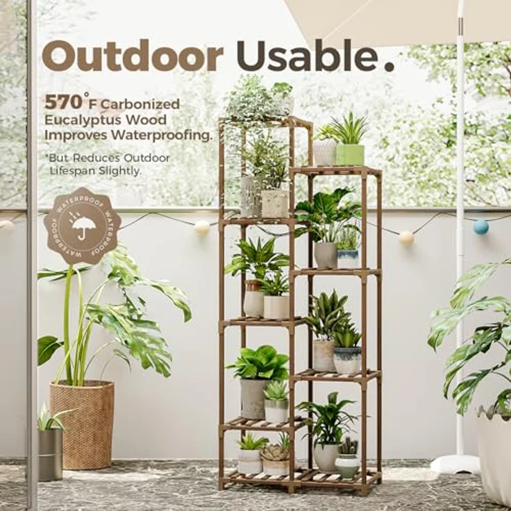 Bamworld Pflanzenständer Indoor Outdoor Hoch Blumenständer Holz Pflanzenregal für 9 Etagen Terrasse Balkon Garten Gartenarbeit Mutter Geschenke – Bild 5