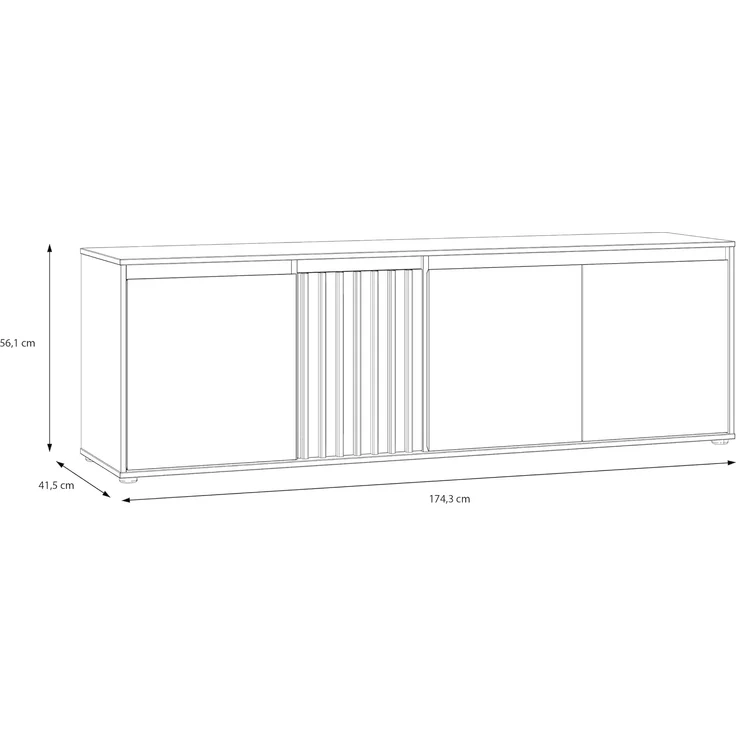 Forte ELISTON TV-Schrank 170 180, modernes Lowboard mit Lamellendesign, 4-türig, Wohnzimmer, Mauvella Eiche Holzdekor|Kashmir Beige, 174,3 cm breit x 56,1 cm hoch x 41,5 cm tief – Bild 6