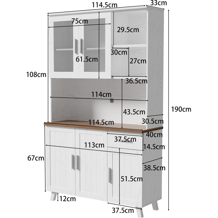 Sideboard, Weißer Holzmaserung-Hochschrank 114 x 40 x 190 cm, geeignet für Wohnzimmer und Esszimmer--Braun, Weiß, Holz--114x40x190cm--YOUDENOVA – Bild 6