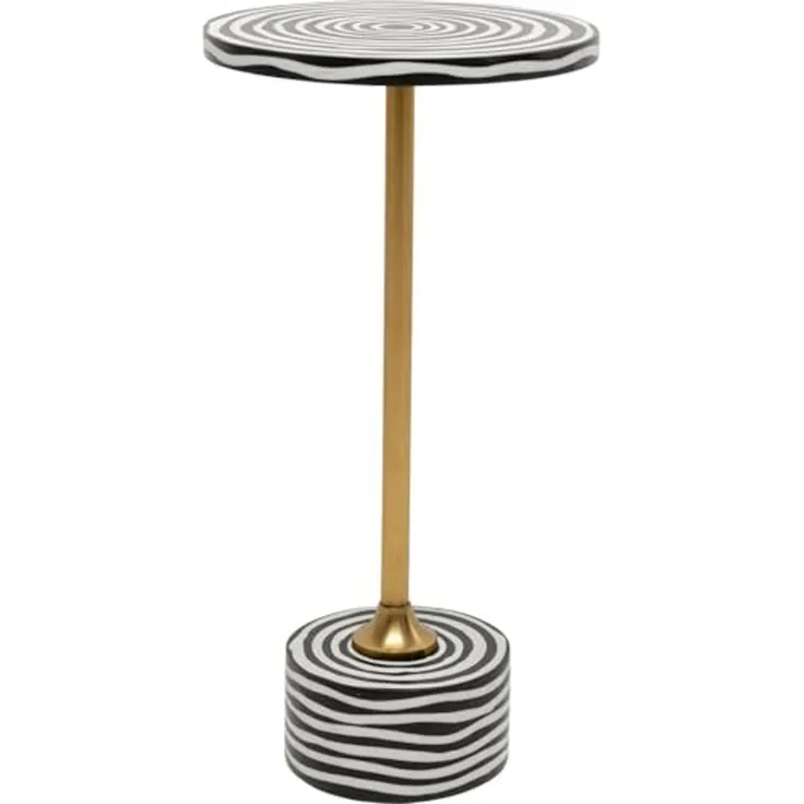 Kare Design Beistelltisch Domero Swirl, schwarz/weiß, Durchmesser 25 cm, rund, Couchtisch, Wohnzimmer, Nachttisch, Stahlgestell