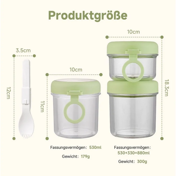 Elegear Müslibox Müslibecher to Go, Joghurtbecher, Doppelschicht Müslibecher mit Löffel, Polypropylen, (1-tlg, 1 × Löffel, 1 × Müslibecher(530+330ml), Lunchtopf für Müsli, Mikrowellen- und Spülmaschinenfest, Grün – Bild 3