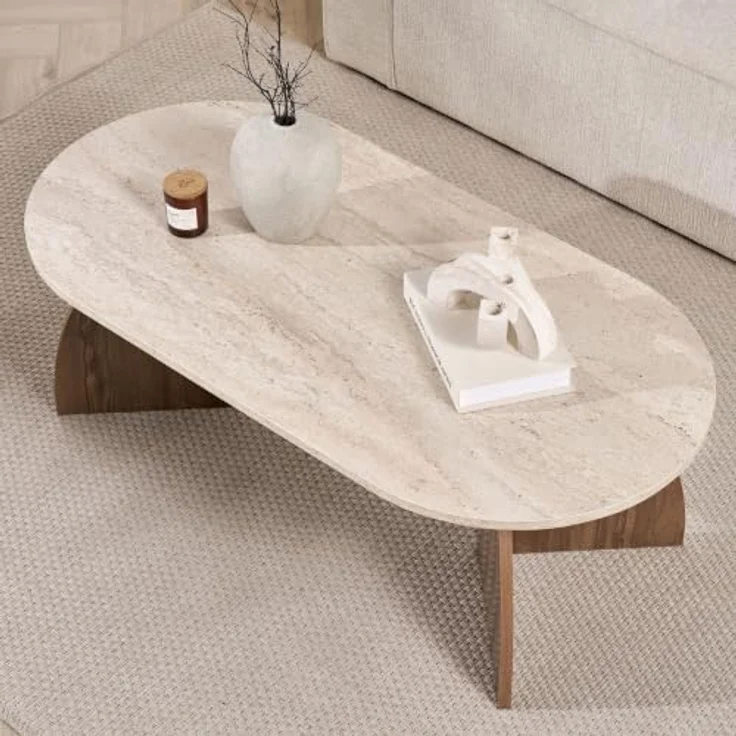 Hanah Home Stilvoller Couchtisch, 120 cm x 60 cm x 40 cm | 100% melaminbeschichtete Spanplatte, 18 mm stark | Elegante Oberfläche in Travertin- und Venezia-Walnuss-Optik, Tragkraft 25 kg – Bild 6