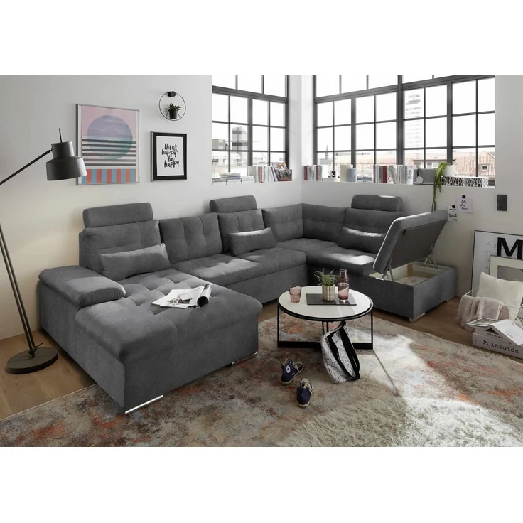 Sofa U-Form mit Schlaffunktion und Bettkasten - Anthrazit - Medan XXL – Bild 2
