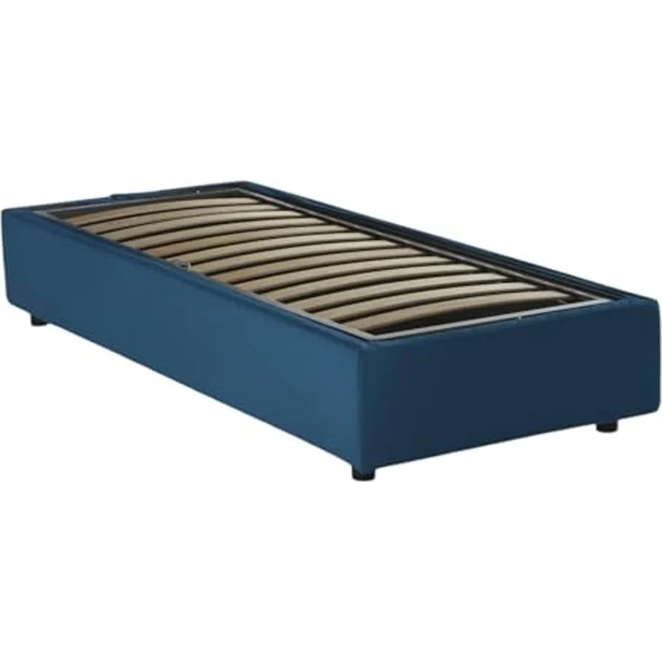 Talamo Italia - Einzelbett Sophia, Bettkasten mit Stoffbezug, 100 % Made in Italy, Öffnung vorne, inklusive Matratze 90x190 cm, Blau – Bild 4