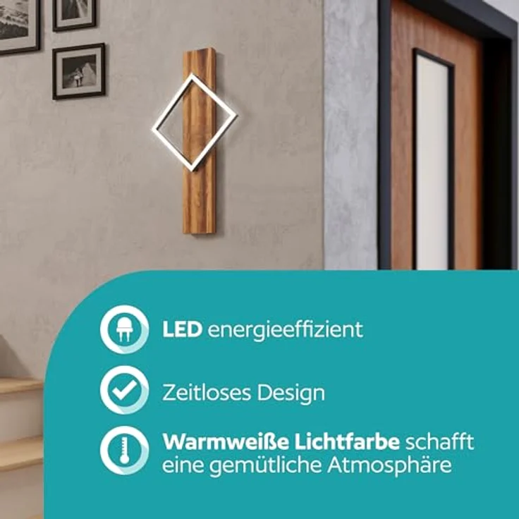 EGLO LED Wandlampe innen Boyal, Wandleuchte mit Holzbalken, Flurlampe Wand aus einem rustikalem Holz und schwarzem Metall, Wandstrahler FSC zertifiziert, warmweiß, 56 cm – Bild 3