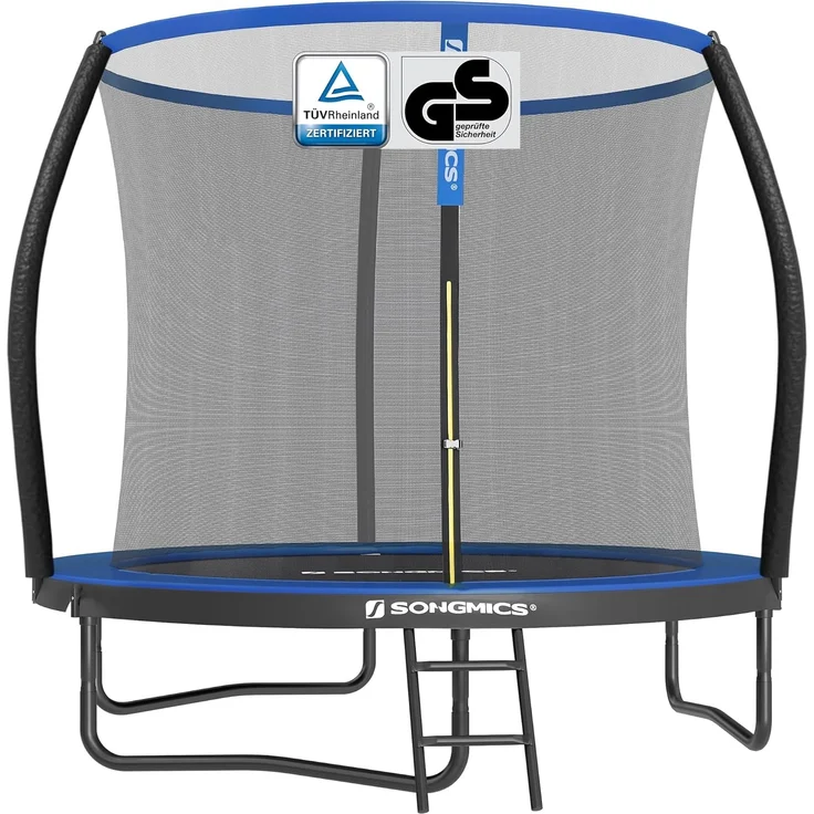 Songmics Trampolin mit Leiter, Sicherheitsnetz und gepolsterten Stangen, Stahl blau, Ø 244 cm – Bild 1