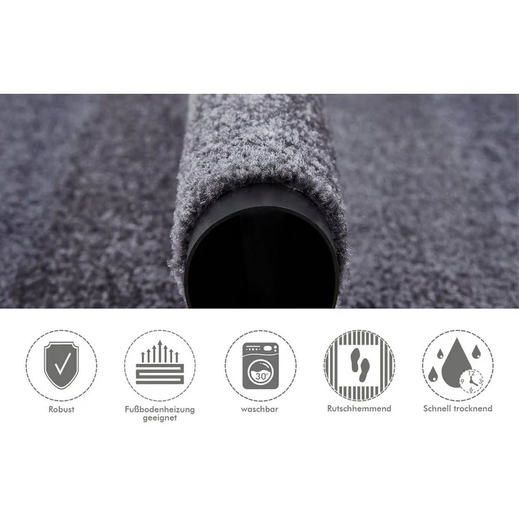 Andiamo 'Super Wash & Clean' Fußmatte, Made in Belgium, rechteckig, Höhe: 7 mm, rutschhemmend, waschbar, Grau, 90 x 150 cm (Rechteckig) – Bild 2