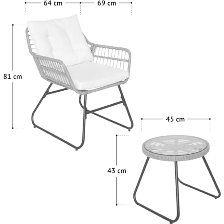 SVITA Balkonset AMALFI, Rattan, Outdoor, Sitzgruppe, Natur / Creme – Bild 8