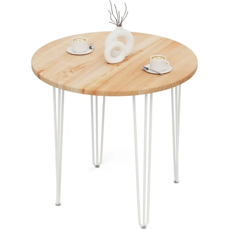 LAMO Manufaktur Esstisch Tisch rund 80 cm Stärke: 28mm, Farbe: Natur, Beine: Elfenbein (1 Tisch), Holztisch rund, Esstisch für 2 Personen Runder Tisch für Küche