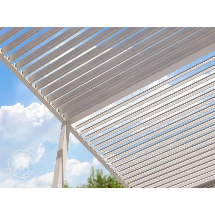PRIMEYARD Pergola 3x6 m Aluminium-Pfosten mit Lamellendach aus Stahl weiße Terrassenüberdachung – Bild 7