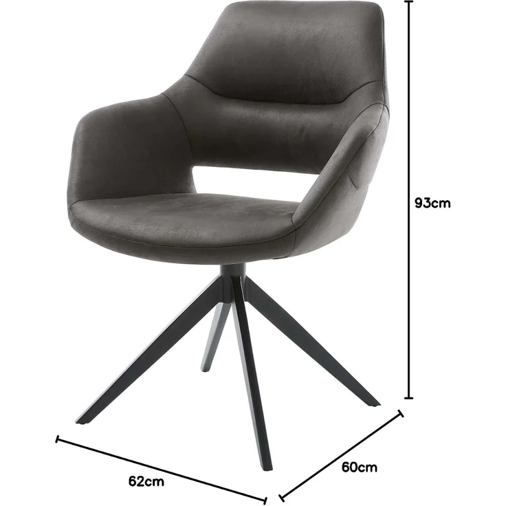 Drehstuhl Yago-Flex mit Armlehnen Mikrofaser Anthrazit Vintage Kreuzgestell breit schwarz 360° drehbar Wippfunktion Taschenfederkern – Bild 2