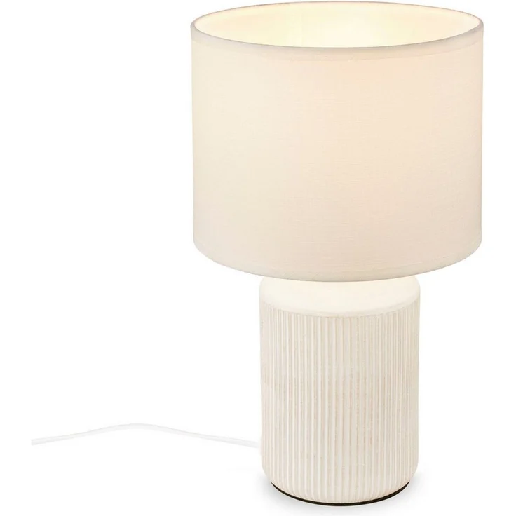 BRILONER - Tischlampe mit Stoffschirm, Kabelschalter, Keramikfuß, Lampe, Nachttischlampe, Tischleuchte, Dekolampe Flur, Bürolampe, Leselampe, Wohnzimmer, Schlafzimmer, 22x37,5 cm (DxH), Weiß – Bild 1