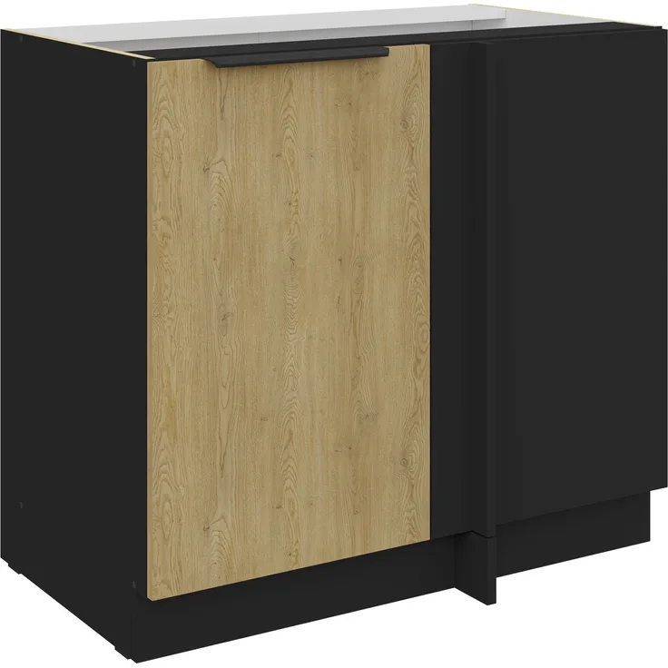 Küchen Eckunterschrank 105 cm CREMONA Eiche hell + Schwarz matt Küche Küchenzeile Küchenblock Einbauküche