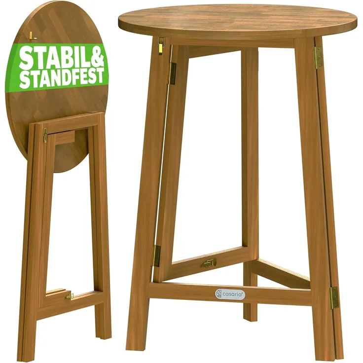 Casaria Stehtisch Akazie (1-St), Hartholz Klappbar 110cm Hoch Ø80 cm Rund Rustikal Indoor Outdoor