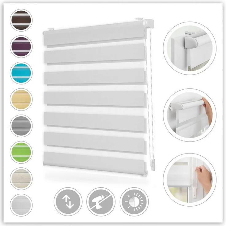 Lichtblick Doppelrollo Klemmfix ohne Bohren, Streifen, Blickdicht, Klemmträger-Montage, Sichtschutz, Wandmongtage, Deckenmontage, für Fenster und Türen Weiß,120x150 cm (B x L) – Bild 5