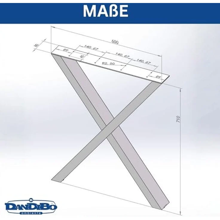 DanDiBo 2x Tischbeine Edelstahl 72 x 60 cm Tischgestell Höhenverstellbar 96676 Tischfüße Möbelfüße Tischkufen Esstisch Beine – Bild 3