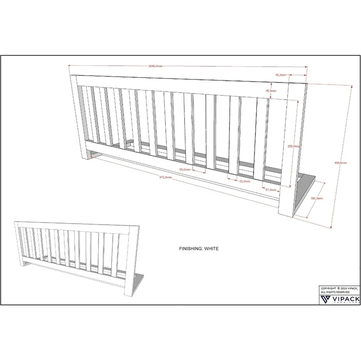 Daybett >Buche Massiv< in Buche massiv weiß lackiert - 207,5x68x97,5 (BxHxT) – Bild 5