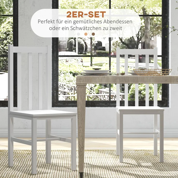 MELAYR, 2er-Set Küchenstühle Esszimmerstühle Stühle, Massivholz, modernes Design, 38 5 cm x 47.5 cm x 99 cm, Weiß – Bild 6
