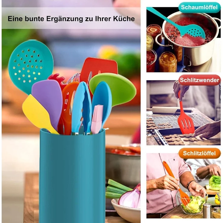 Küchenhelfer Set 12-teilig Silikon Kochutensilien Kochgeschirr Antihaft Bunt – Bild 4