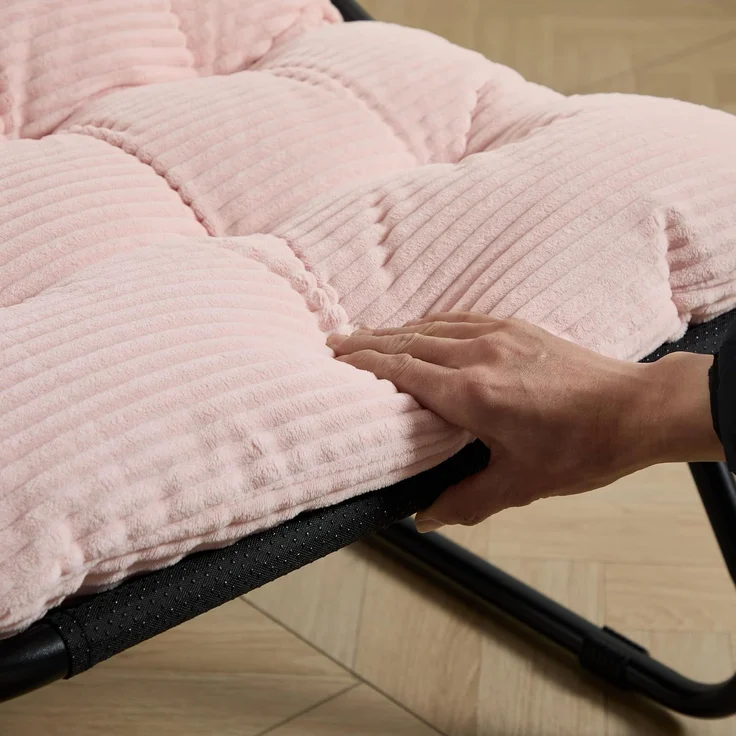 LVHOM Sessel mit Hocker, Gepolsterter Loungesessel aus Cord mit Metallgestell, ergonomischer Relaxsessel für Wohnzimmer und Schlafzimmer, Rosa – Bild 8
