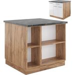 Kücheninsel Fame-Line Weiß Hochglanz/Goldkraft Eiche 90 cm mit Schublade, ohne Arbeitsplatte Vicco