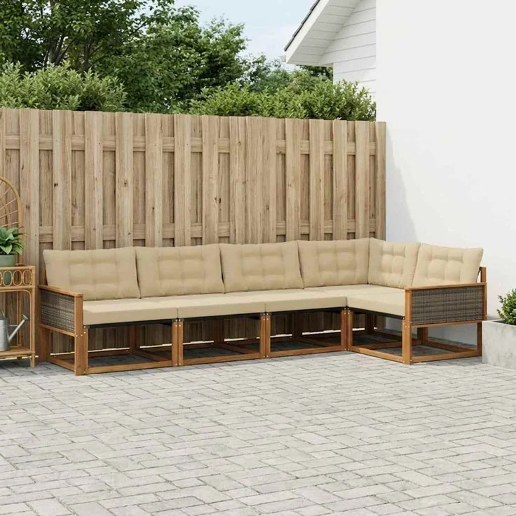 vidaXL Outdoor-Sofagarnitur 5 stk. 5-Sitzer Natur und Beige 3381421 – Bild 1
