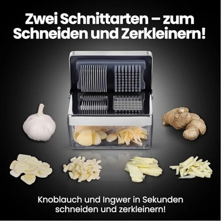 Knoblauchschneider Deluxe, Knoblauchschneider Deluxe, Edelstahl, 2-in-1 Hacker & Slicer mit Behälter – Bild 3