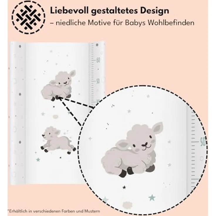 Wickelauflage 70x47 cm, Weiß mit Schäfchen – abwaschbar & weich, profilierte Ränder für mehr Sicherheit – Wickeltischauflage für Wickelkommode – Baby Wickelunterlage mit Komfortfüllung – Bild 3