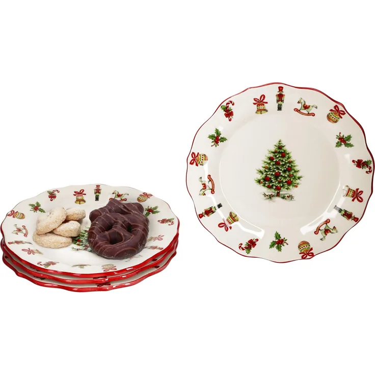 4x Maestro Natale Kuchenteller Keramik 4 Personen Dessert-Teller Weihnachten