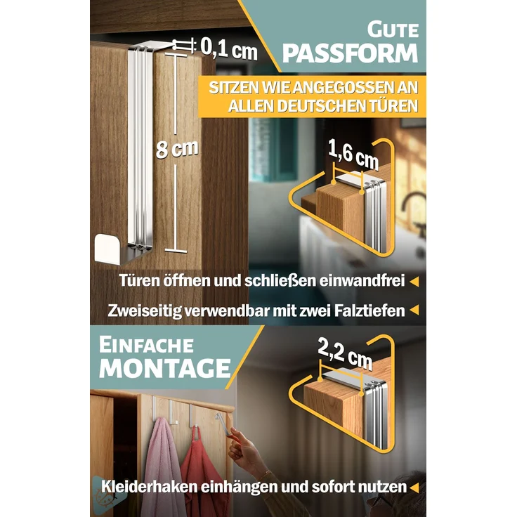 Aurelia Home Türhaken zum Einhängen, 10er-Set, Silber – für Türen und Schranktüren, bis 8 kg – Bild 4