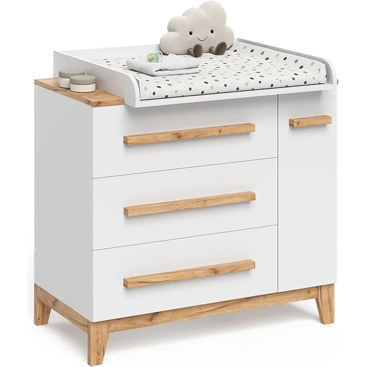 Wickelkommode Malia Weiß 98x98 cm mit 1 Tür & 3 Schubladen Vitalispa – Bild 6