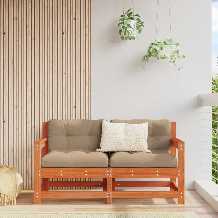 vidaXL 2 Stück Gartenecksofa Massives Kiefernholz Wachsbraun 865536
