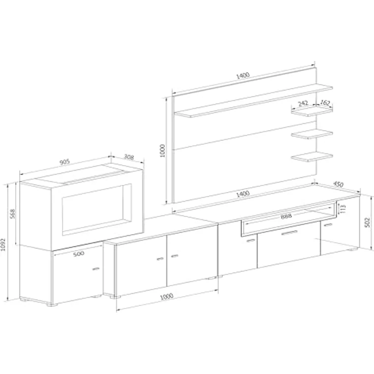 Skraut Home – Wohnzimmermöbel mit elektrischem Kamin – 170 x 290 x 45 cm – LED-Beleuchtungssystem mit Flammeneffekt – neues Olympo-Modell – moderner Stil – weißes Finish – Bild 3