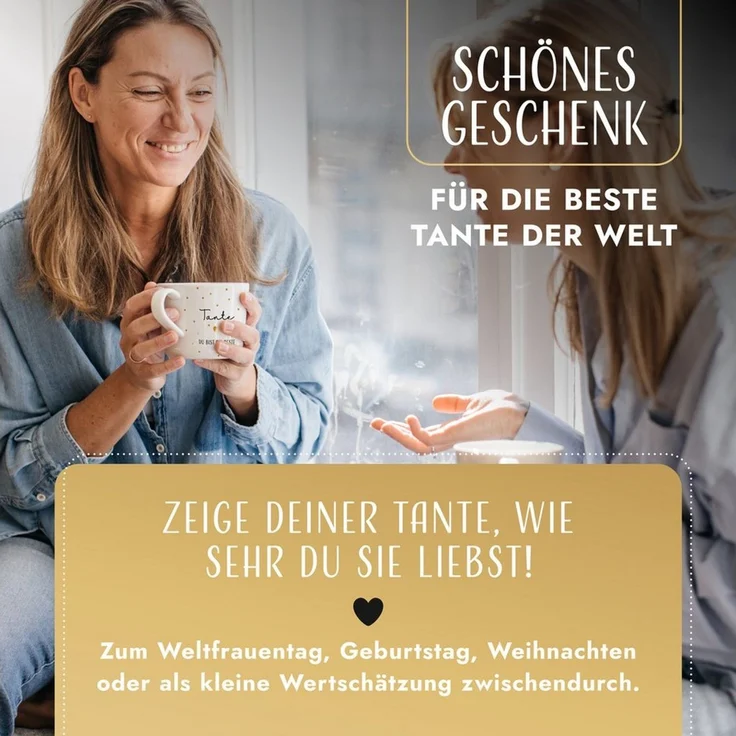 Amari Tasse Beste Tante Spruch Gold, Geschenk Tante Patentante Lieblingstante, 1-tlg, Keramik, Kaffeetasse Teetasse 330 ml Geschenkbox Geburtstag Taufe – Bild 2