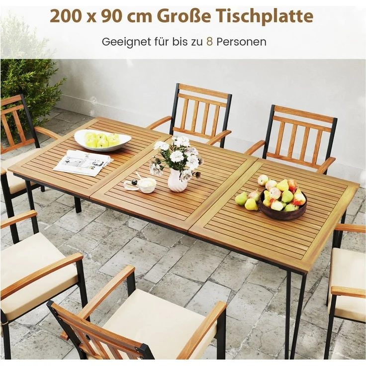 COSTWAY Gartentisch mit 5cm Schirmloch, rechteckig 200cm, Akazie, Esstisch für 8 Personen – Bild 3