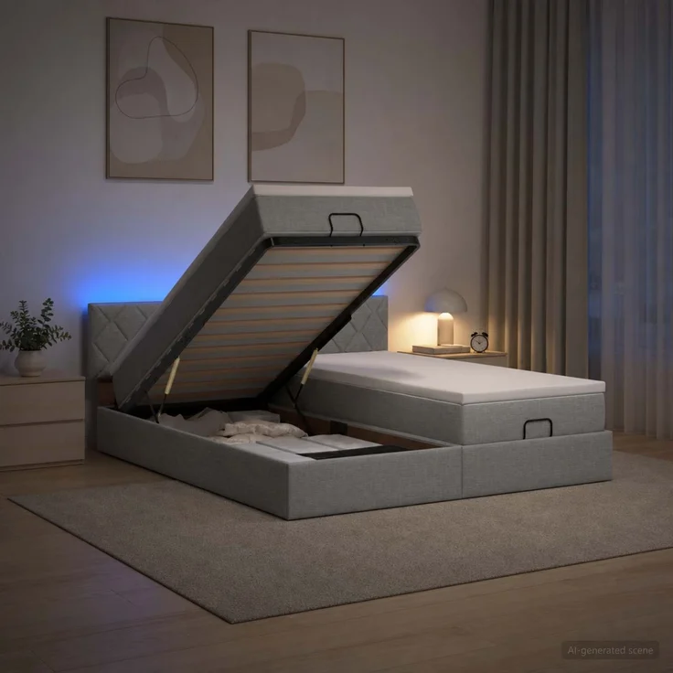 vidaXL Ottoman-Bett mit Matratze und LED Hellgrau 180 x 200 cm Stoff 3457294 – Bild 1