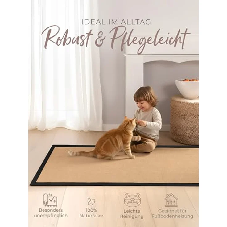 carpetfine Läufer Sisal, rechteckig, Höhe: 5 mm, mit farbiger Bordüre, Anti Rutsch Rückseite – Bild 6