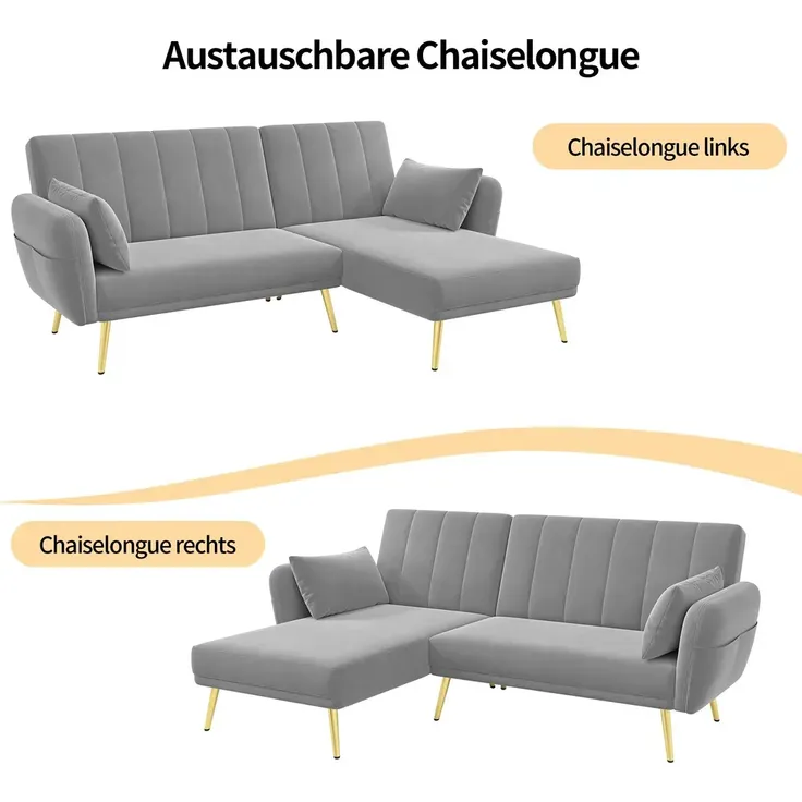 Ecksofa mit Relaxfunktion, L-Form, Schlafsofa mit Verstellbarer Rückenlehne, Polstersofa, Loungesofa, Samtbezug – Bild 5