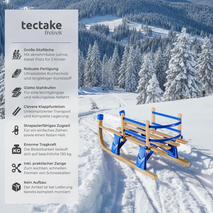 tectake Schlitten Holzschlitten, klappbar, mit Rückenlehne – Bild 2