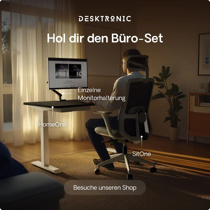 Desktronic HomeOne Elektrisch höhenverstellbarer Schreibtisch 160x80cm Weiß/Schwarz mit Memory-Funktion, Anti-Kollisions Technologie, USB-A und USB-C-Ladeanschlüssen – Bild 9